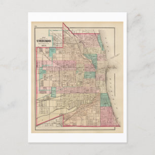 Antique 1873 Map of Chicago, Illinois, Postcard