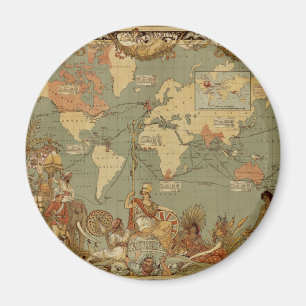 Antique 1886 World Map British Empire Poster Magnet