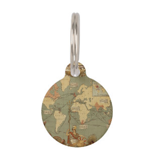 Antique 1886 World Map British Empire Poster Pet Tag