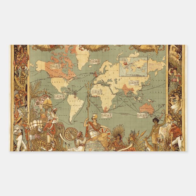 Antique 1886 World Map British Empire Poster Sticker (Front)