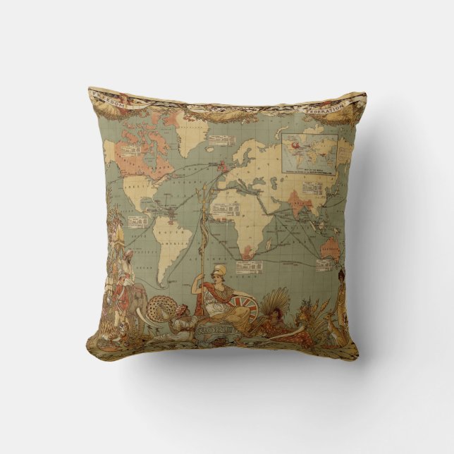 Antique 1886 World Map British Empire Poster Throw Pillow (Front)