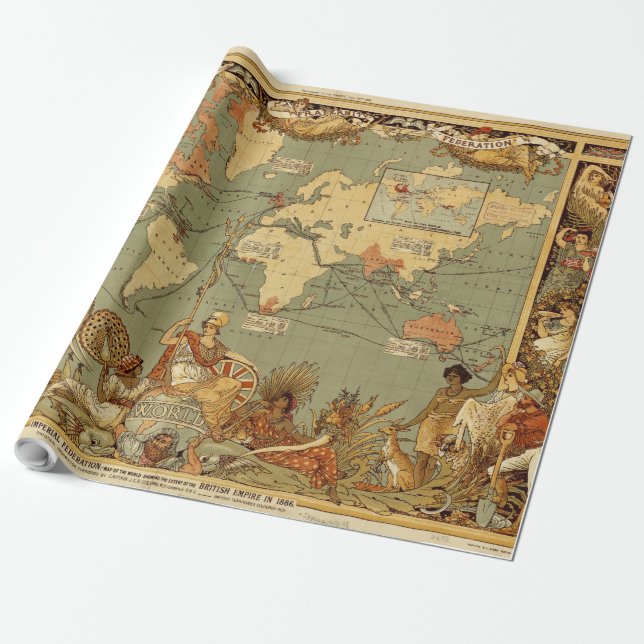 Antique 1886 World Map British Empire Poster Wrapping Paper (Unrolled)