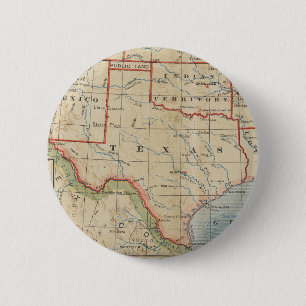 Antique 1888 Map of Texas with Towns and Rivers 2 Inch Round Button