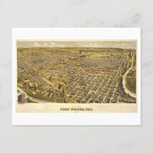 Antique 1891 Map of Fort Worth, Texas, Postcard