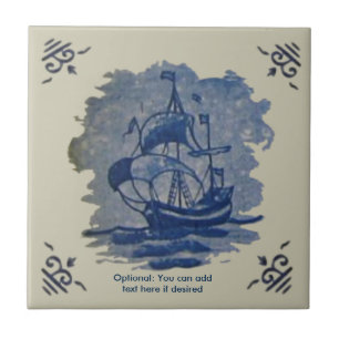 Antique 18th Century Delft Ship Tile Reproduction
