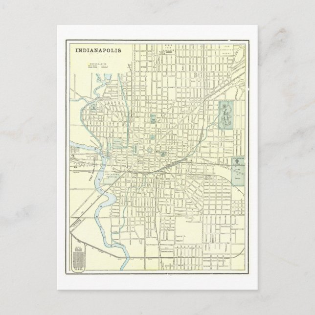 Antique 1901 Map of Indianapolis, Indiana, Postcard (Front)