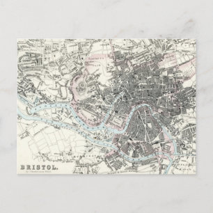 Antique 19th Century Map of Bristol England Postcard