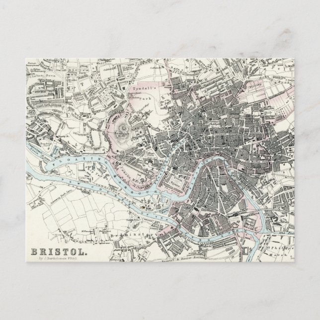 Antique 19th Century Map of Bristol England Postcard (Front)