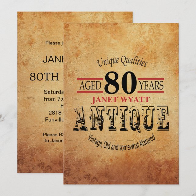 Antique 80th Birthday Invitation (Front/Back)
