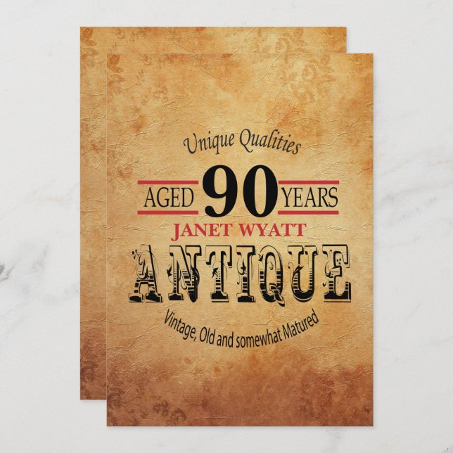 Antique 90th Birthday Invitation (Front/Back)