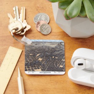 Antique Aerial City Map of San Antonio, Texas 1873 Keychain