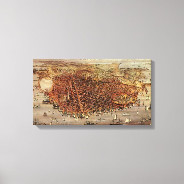 Antique Aerial Map of San Francisco, California Canvas Print (Front)