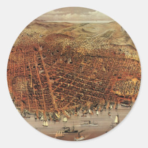 Antique Aerial Map of San Francisco, California Classic Round Sticker
