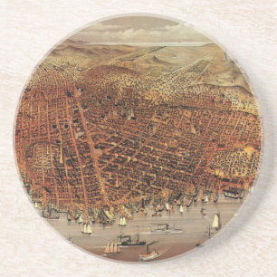 Antique Aerial Map of San Francisco, California Coaster