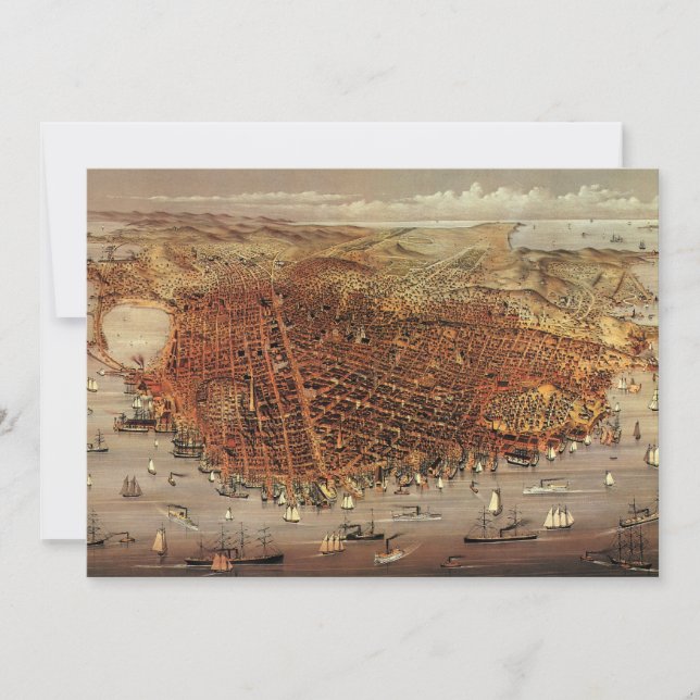 Antique Aerial Map of San Francisco, California Invitation (Front)