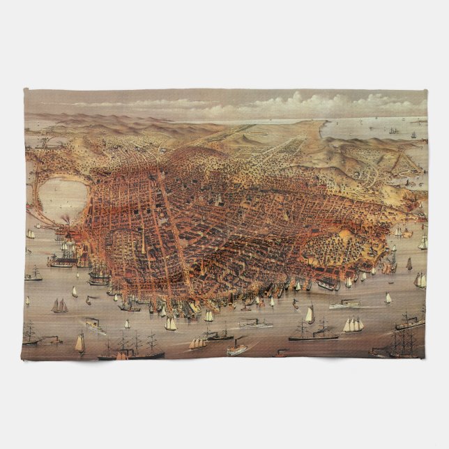 Antique Aerial Map of San Francisco, California Kitchen Towel (Horizontal)