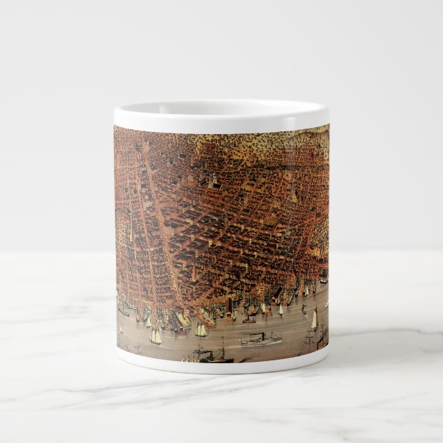 Antique Aerial Map of San Francisco, California Large Coffee Mug (Front)