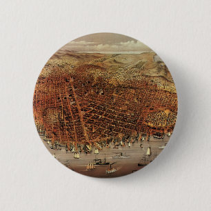 Antique Aerial Map, San Francisco City, California 2 Inch Round Button