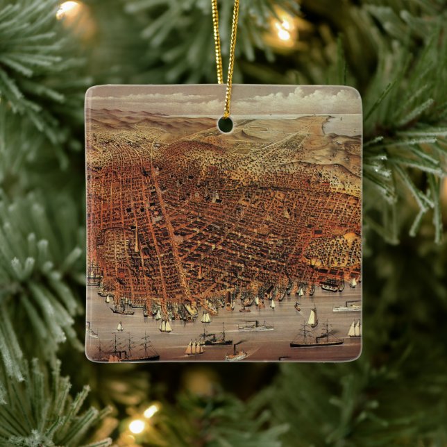 Antique Aerial Map, San Francisco City, California Ceramic Ornament (Tree)