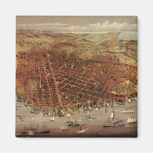 Antique Aerial Map, San Francisco City, California Magnet