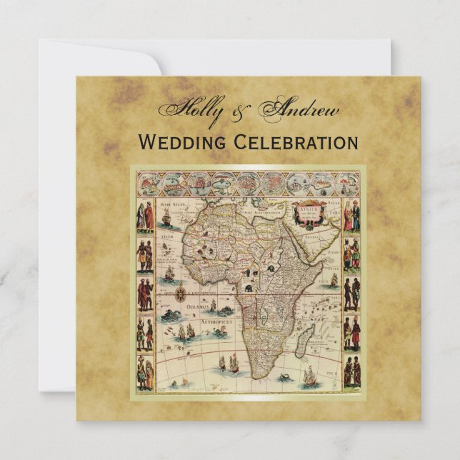Antique Africa Map Distressed BG SQ Wedding Invitation (Front)
