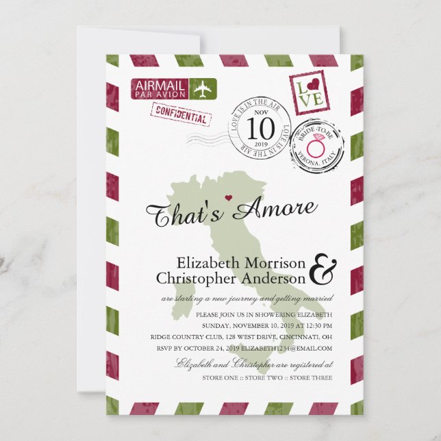 Antique Airmail Verona Italy | Bridal Shower Invitation (Front)