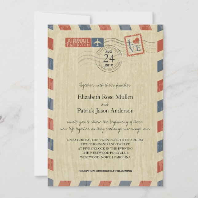 Antique Airmail Wedding Invitation (Front)