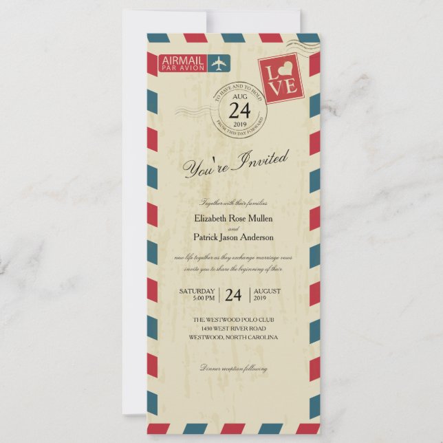 Antique Airmail Wedding Invitation (Front)