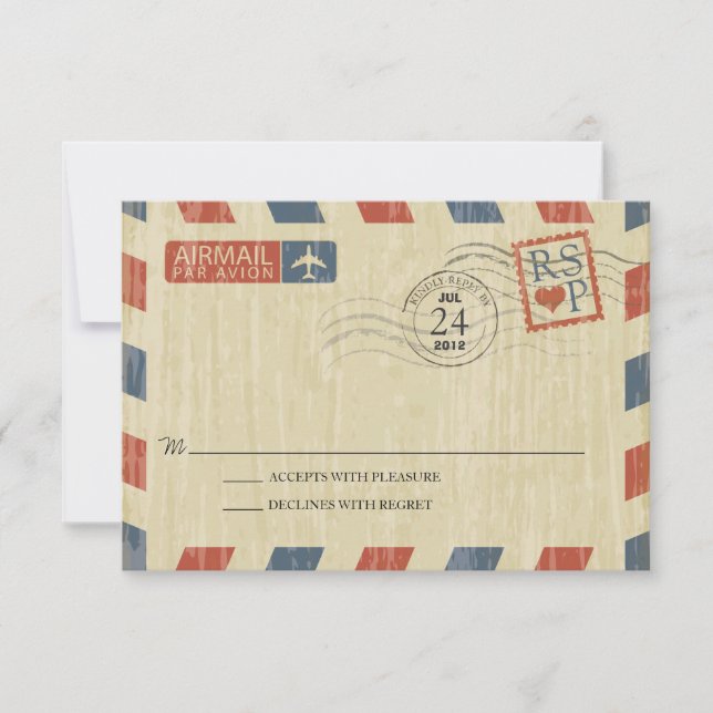 Antique Airmail Wedding RSVP (Front)