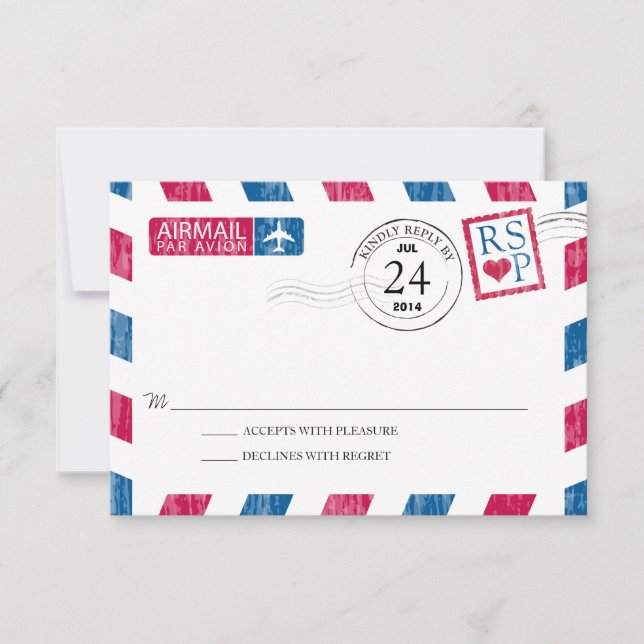 Antique Airmail Wedding RSVP Card (Front)