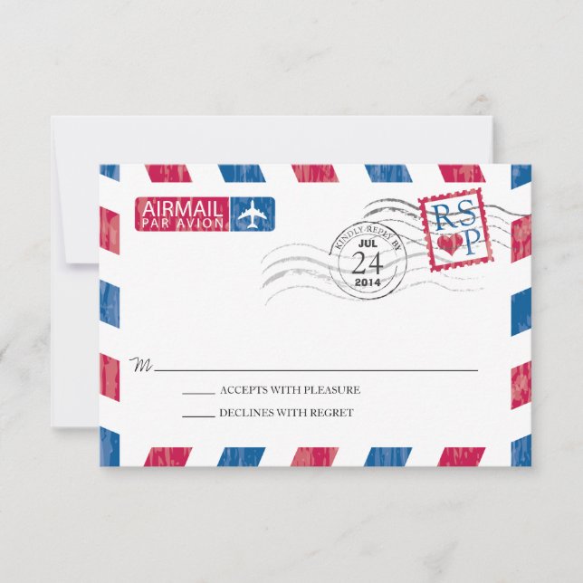 Antique Airmail Wedding RSVP Card (Front)