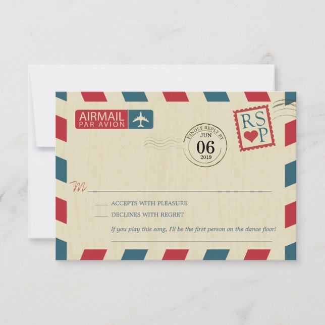 Antique Airmail Wedding RSVP Card (Front)