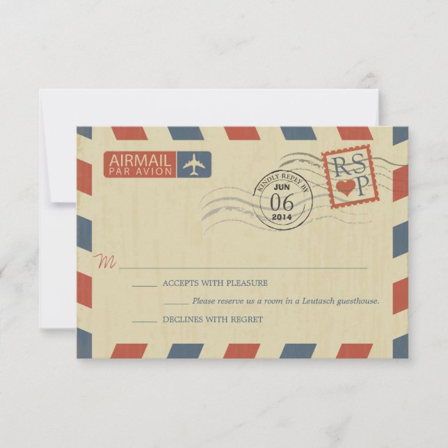 Antique Airmail Wedding RSVP Card (Front)