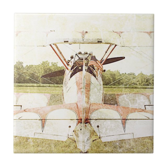 Antique Airplane Biplane Ceramic Tile (Front)