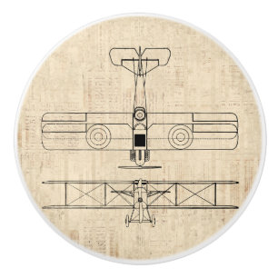 Antique Airplane Diagrams Vintage Plane Art Ceramic Knob