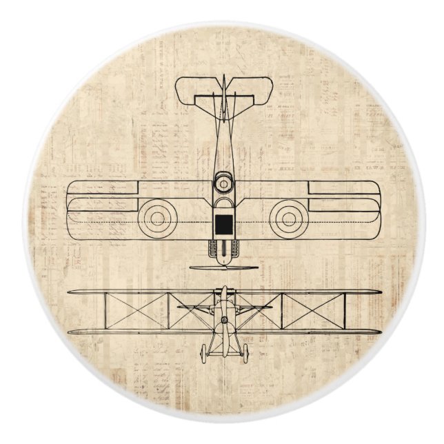Antique Airplane Diagrams Vintage Plane Art Ceramic Knob (Front)