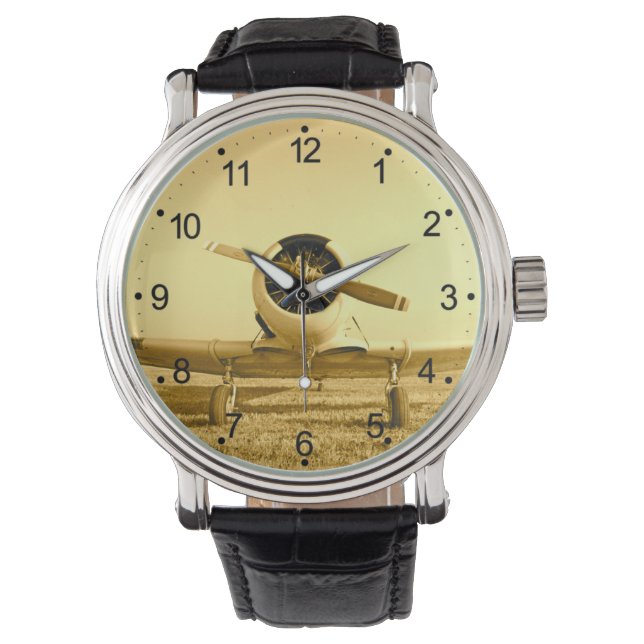 Antique Airplane Golden Yellow Propeller Watch (Front)