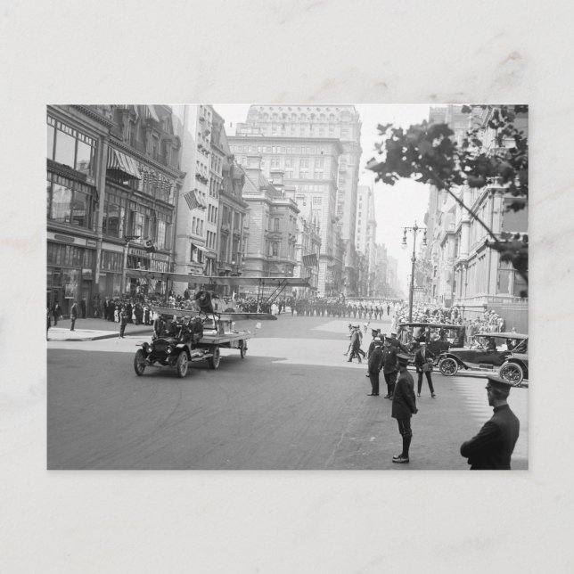 Antique Airplane on Parade, early 1900s Postcard (Front)