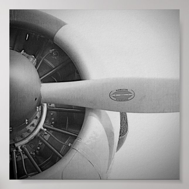 Antique Airplane Propeller Black and White Poster (Front)