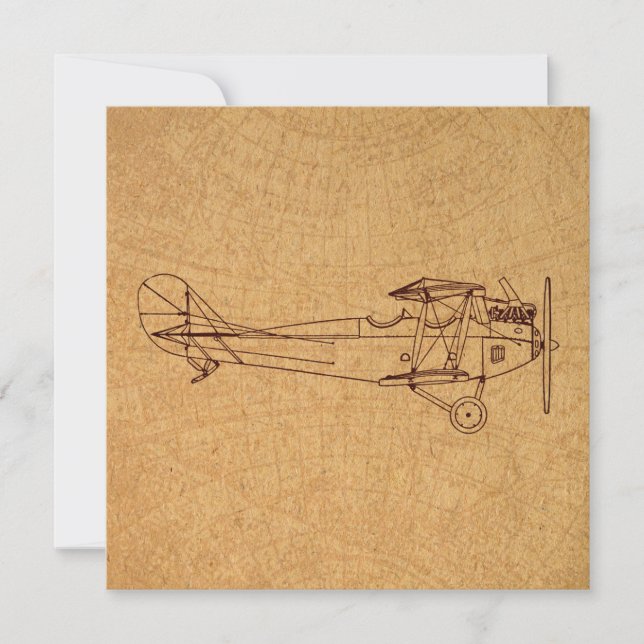 Antique Airplane Retro Classic Aviation Map Style Card (Front)