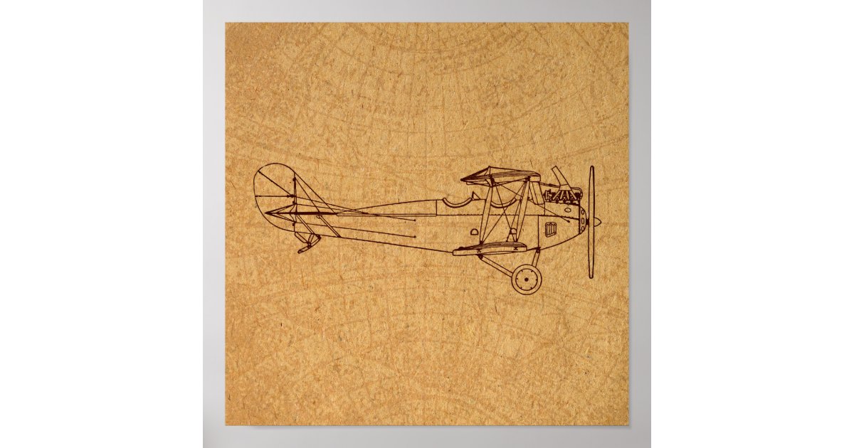Antique Airplane Retro Classic Aviation Map Style Poster Zazzle