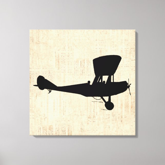 Antique Airplane Silhouette Art Canvas Print (Front)
