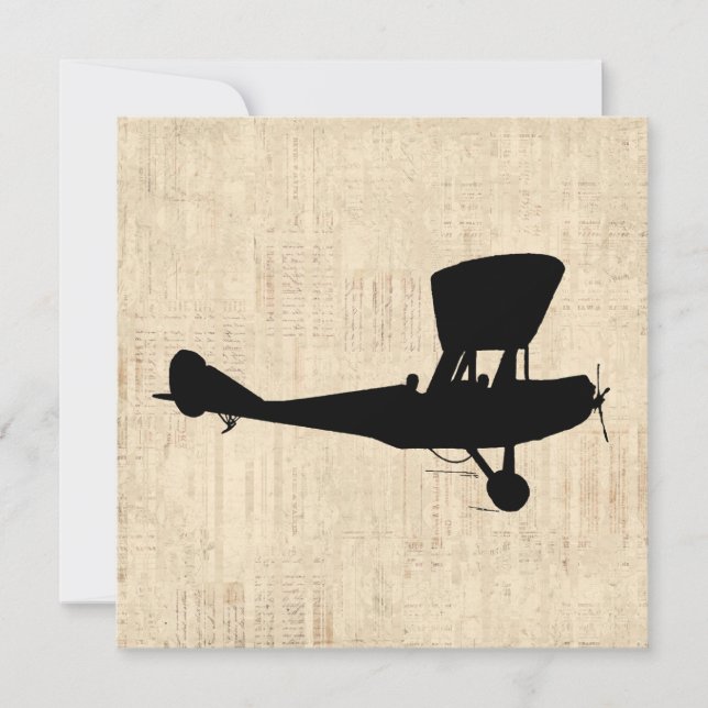 Antique Airplane Silhouette Art Invitation (Front)