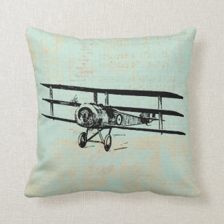 Antique Airplane Vintage Plane Green Music Paper Throw Pillow
