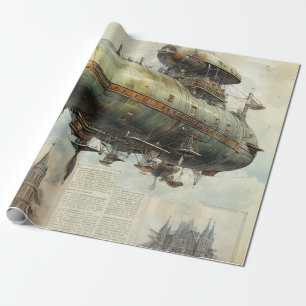 Antique Airship Blueprint Sepia Technical Wrapping Paper
