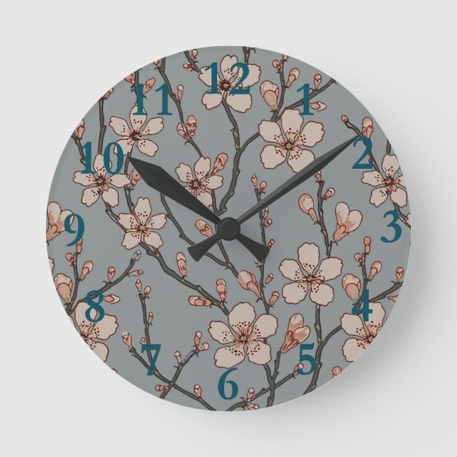 Antique Almond Blossom Art Nouveau Pattern Round Clock (Front)