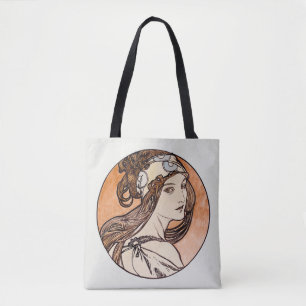 Antique Alphonse Mucha painting, tote bag