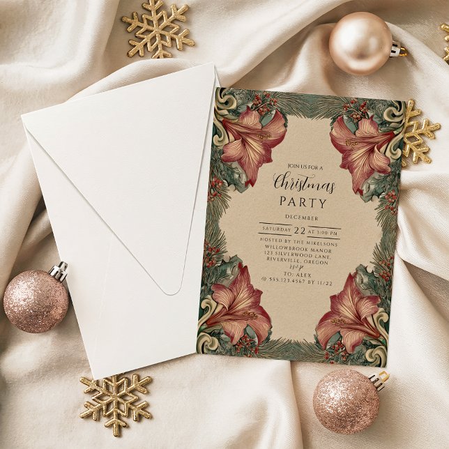 Antique Amaryllis Holiday Invitation (Creator Uploaded)