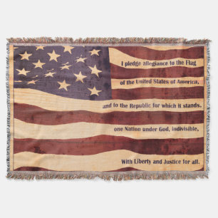 Antique American Flag with Pledge of Allegiance Throw Blanket