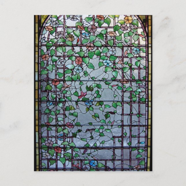 ANTIQUE AMERICAN STAINED GLASS -MORNING GLORY VINE POSTCARD (Front)